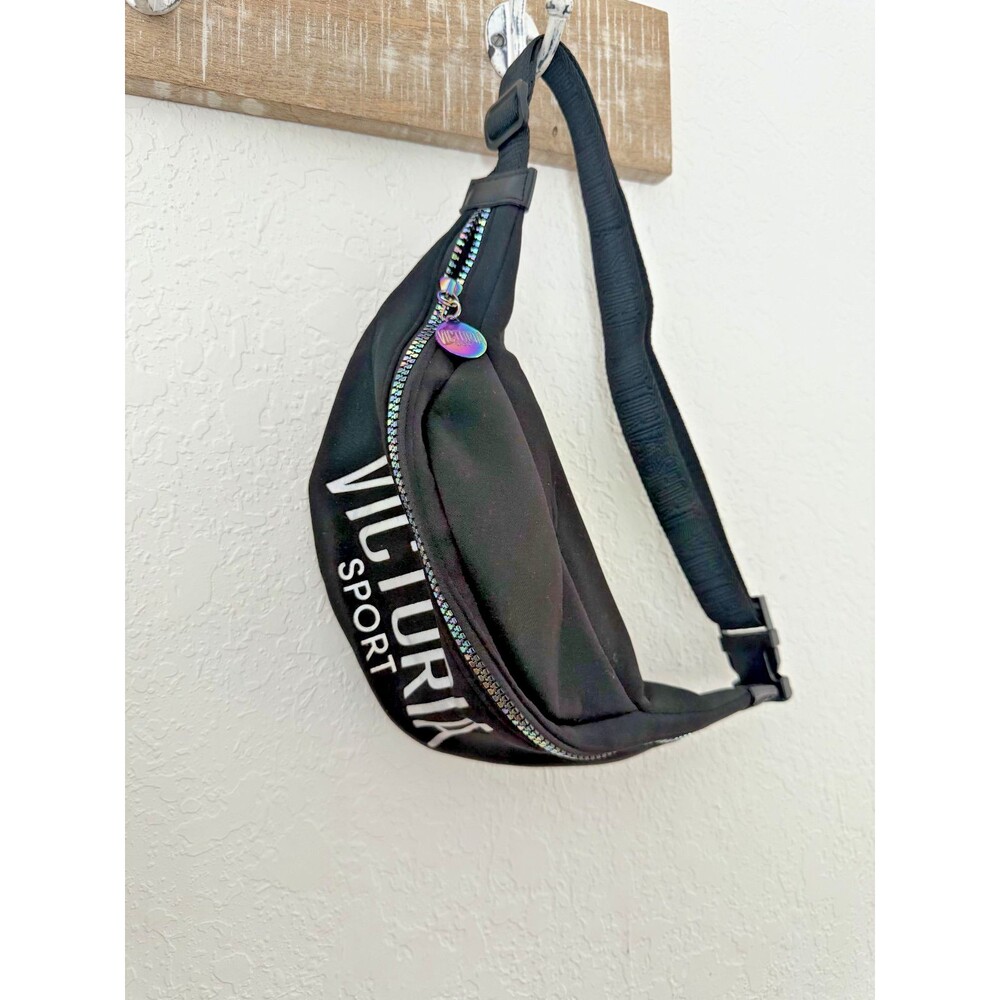 Victoria Secret Black Belt Bag Fanny Pack Iridescent Rainbow Zipper Adjustable